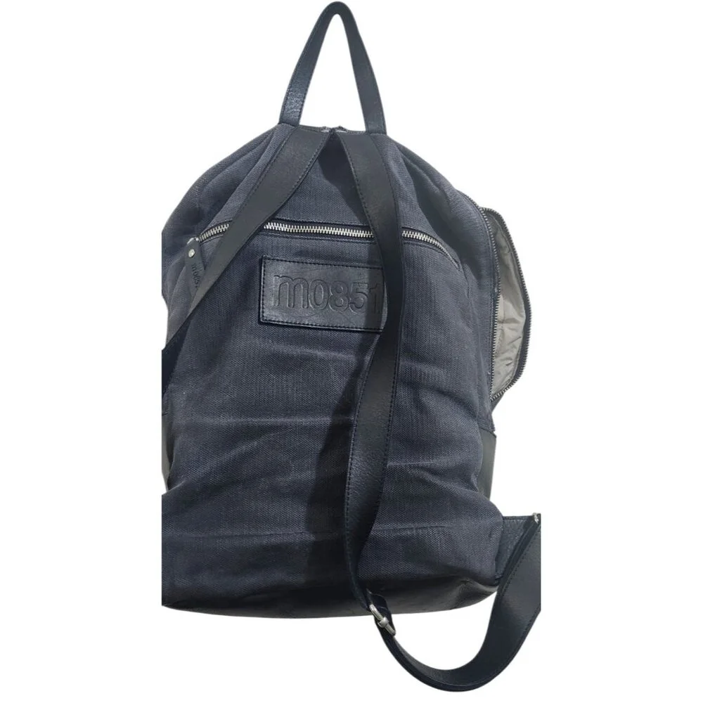 M0851 Leather & Canvas Backpack Black/ Blue